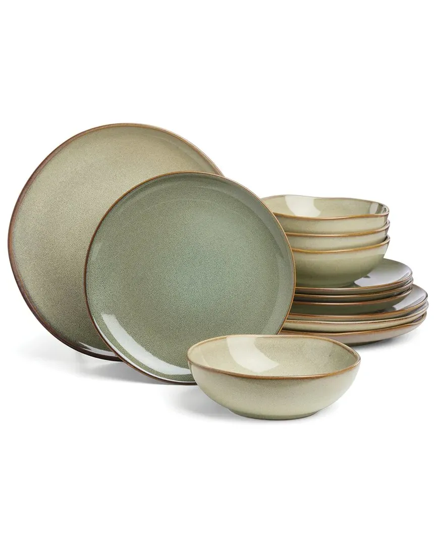 Organic Shades 12-Piece Dinnerware Set - Sage Green, Stoneware