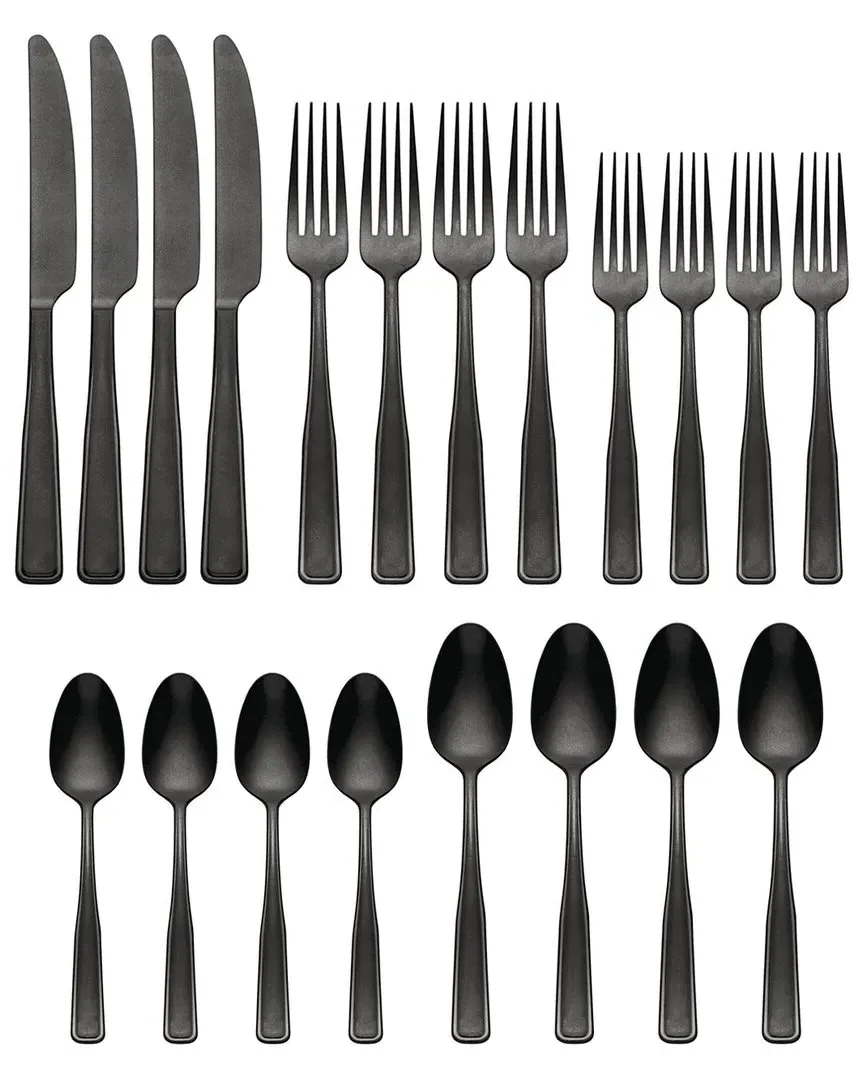 Reid 20 Piece Flatware Set - Black, Stainless Steel