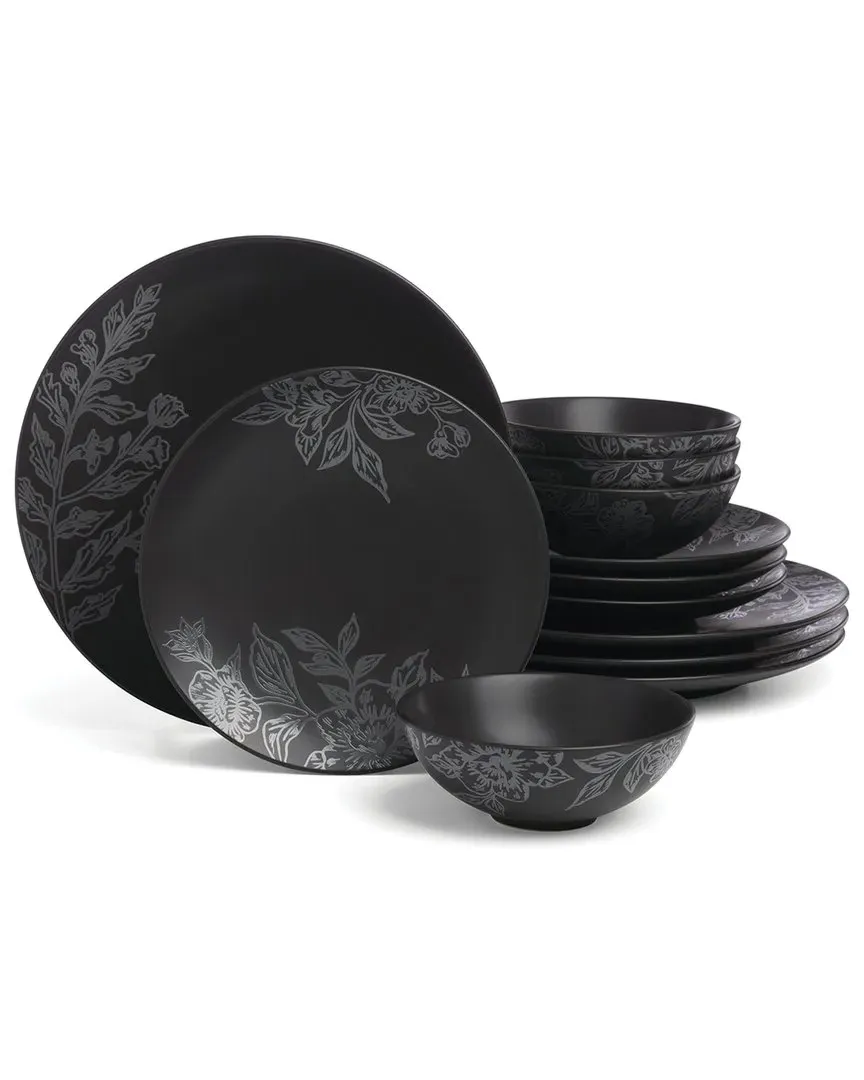 Roseto 12-Piece Dinnerware Set - Charcoal, Stoneware image