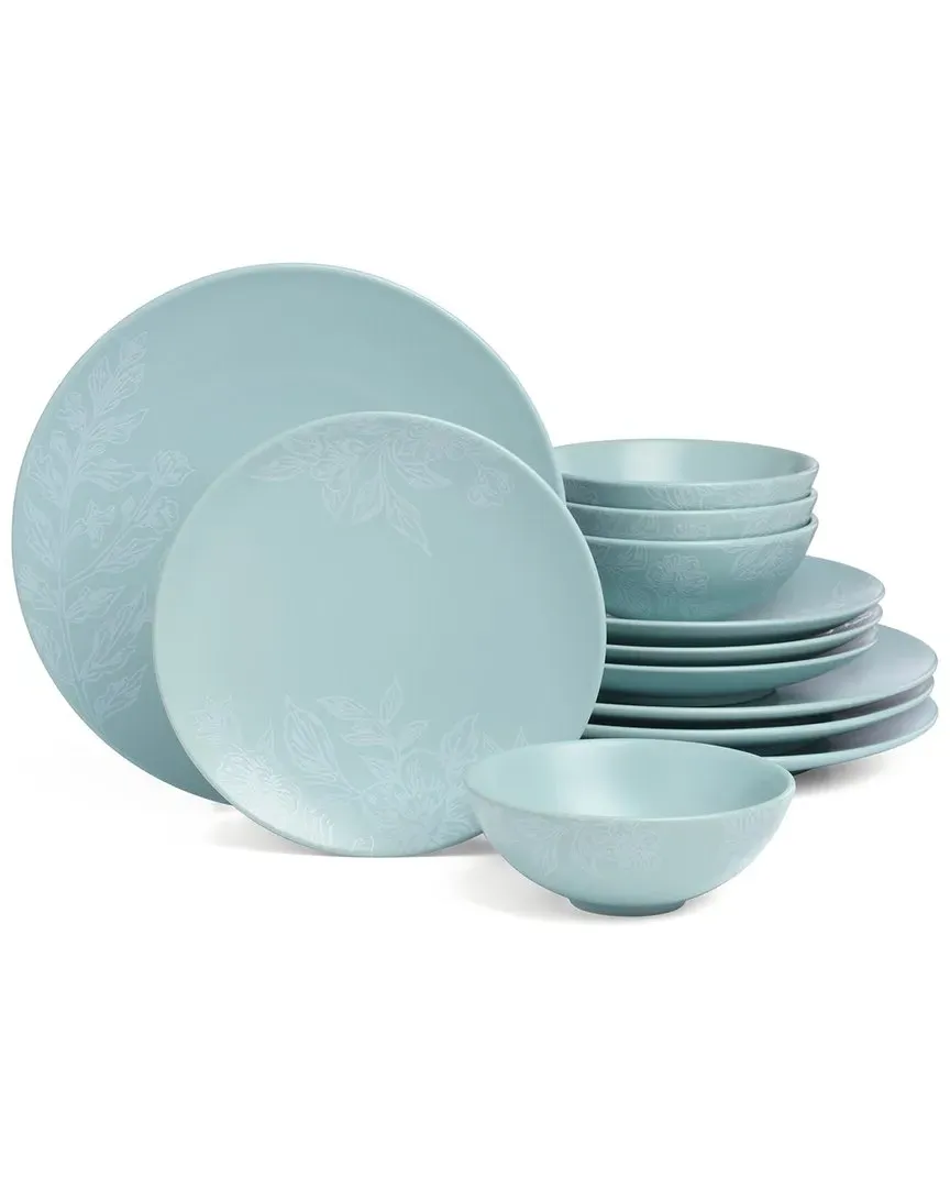 Roseto 12-Piece Dinnerware Set - French Blue, Stoneware