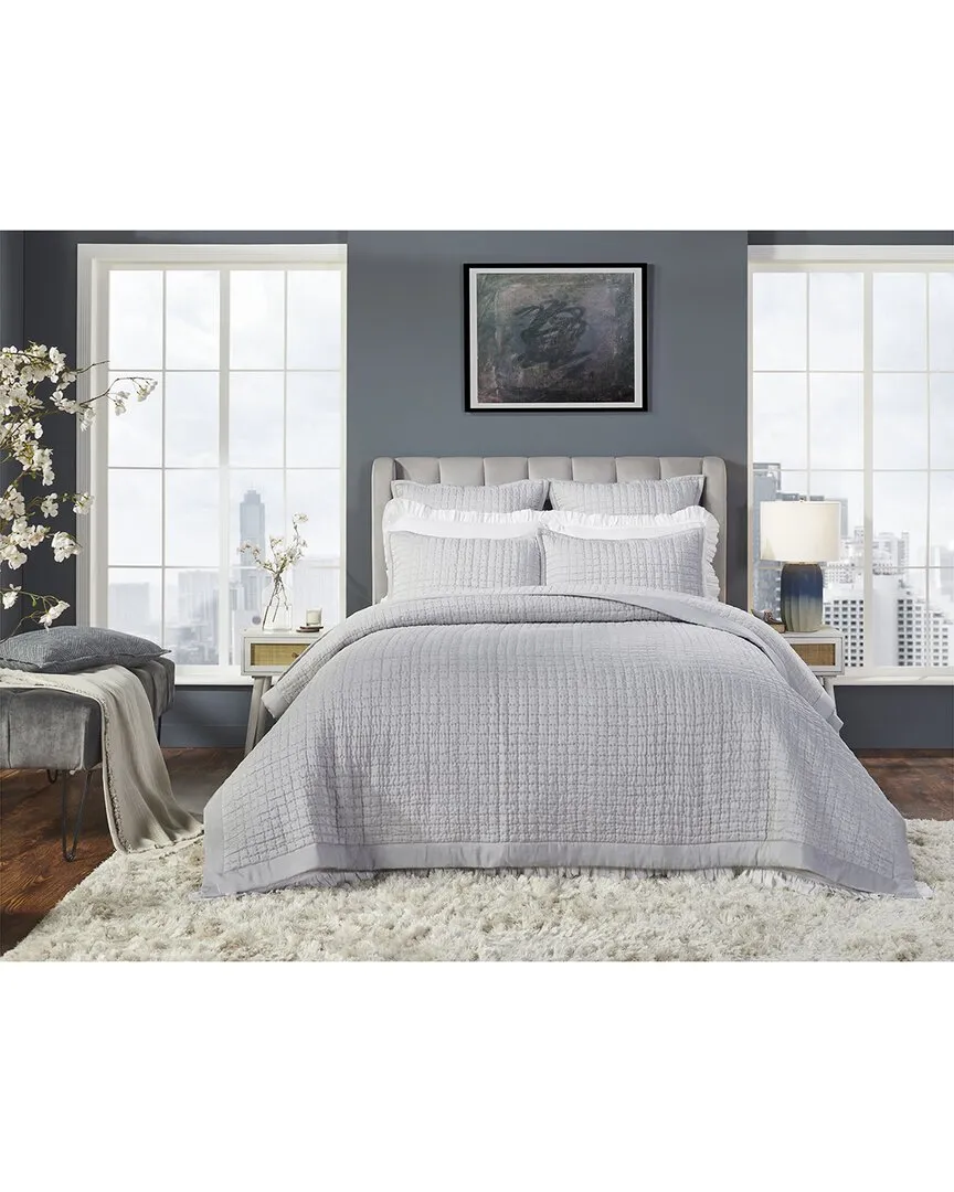 Malibu Square Quilted Coverlet - Platinum, Silk