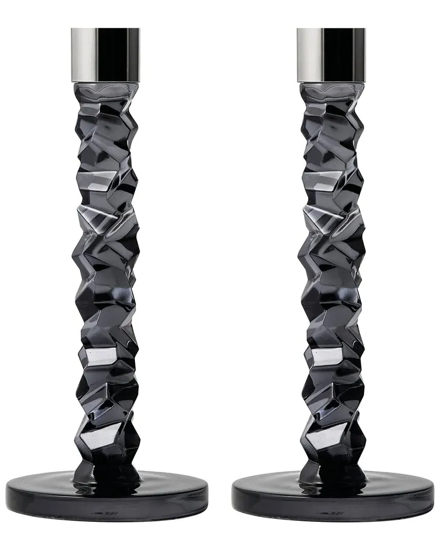 Carat Medium Candlesticks Set of 2 - Graphite, Crystal