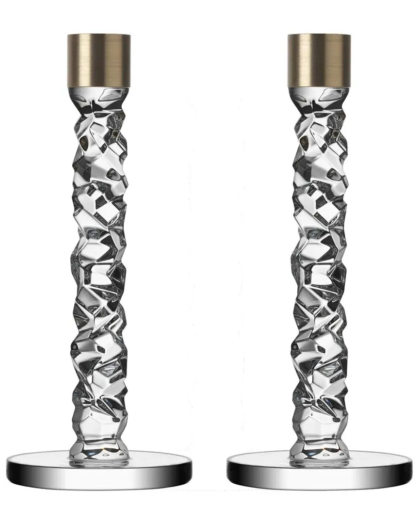 Carat Small Candlesticks Set of 2 - Brass, Crystal