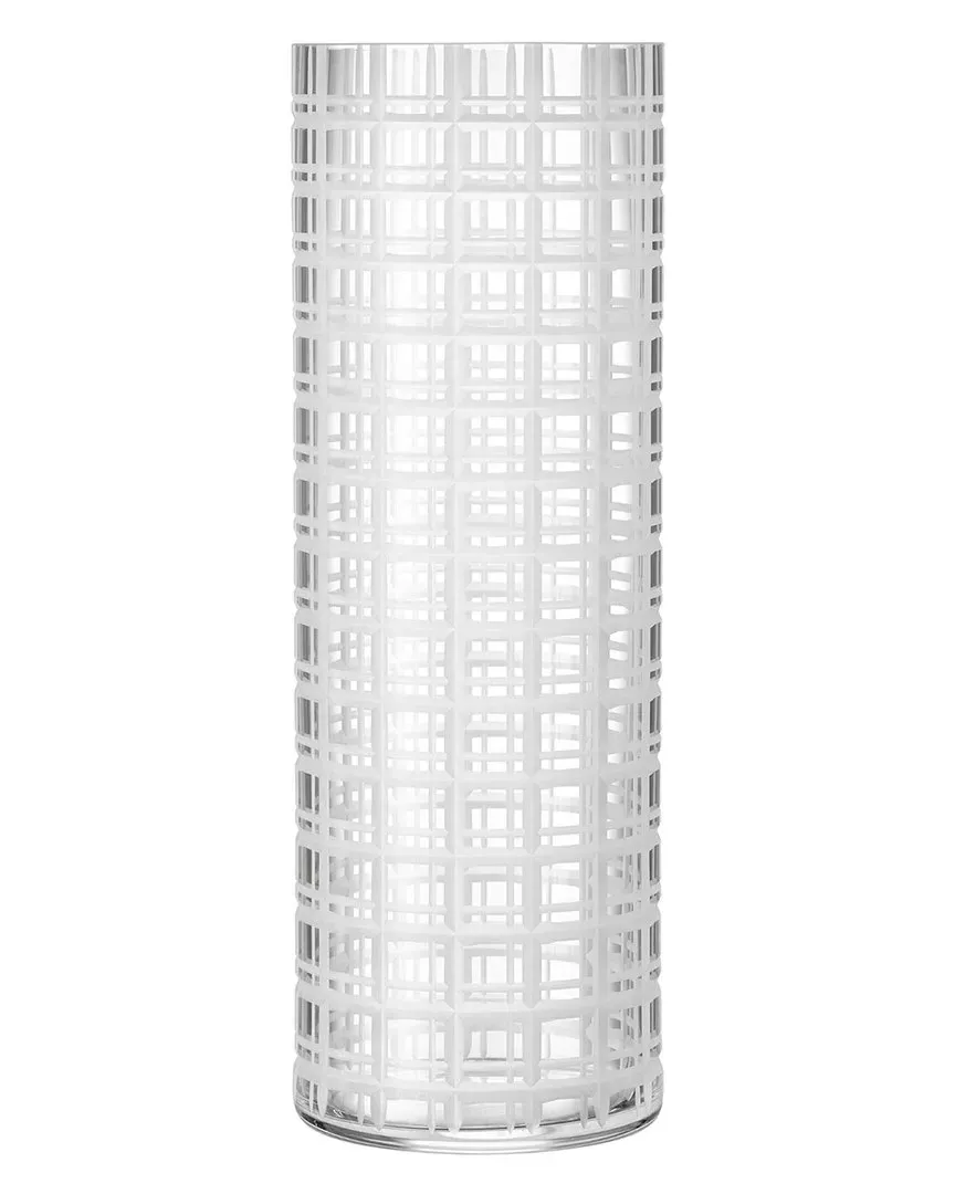 Cut in Number Large Vase with Check Motif - Clear, Crystal