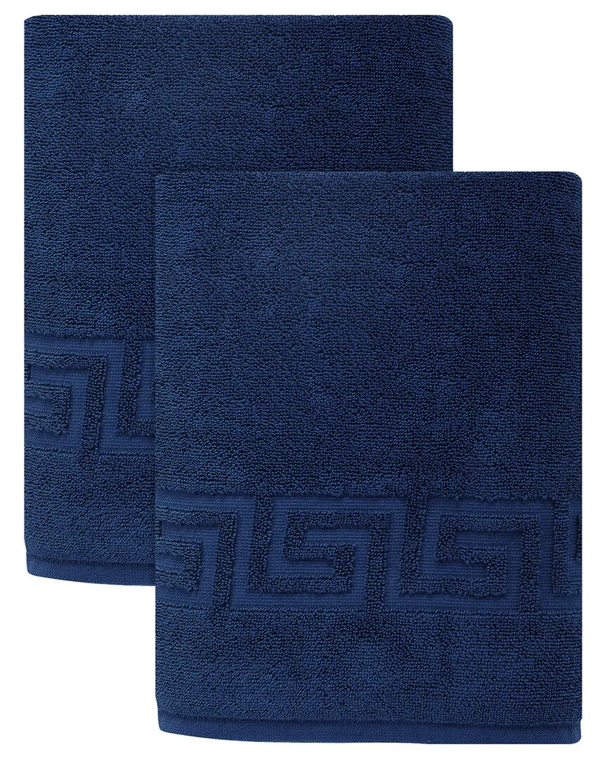 Milos 2pc Greek Key Bath Sheet Set - Navy, Turkish Cotton
