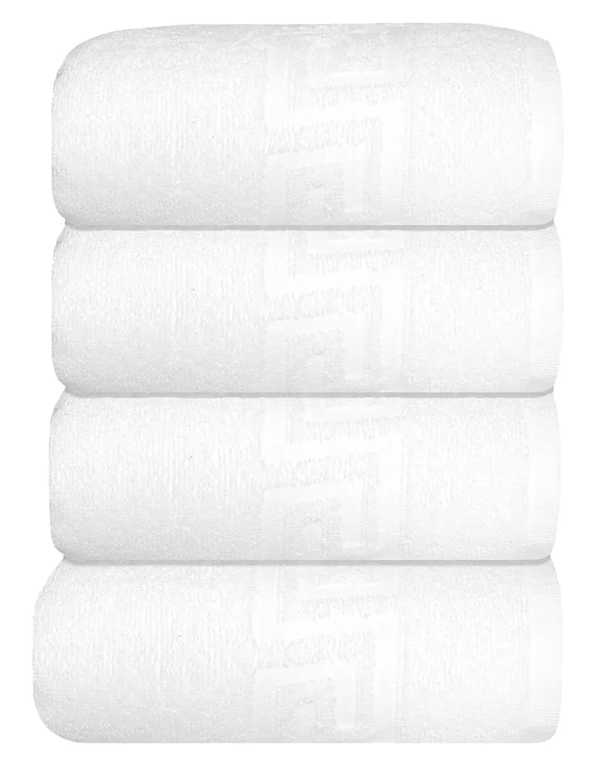 Milos 4pc Greek Key Hand Towel Set - White, Turkish Cotton image