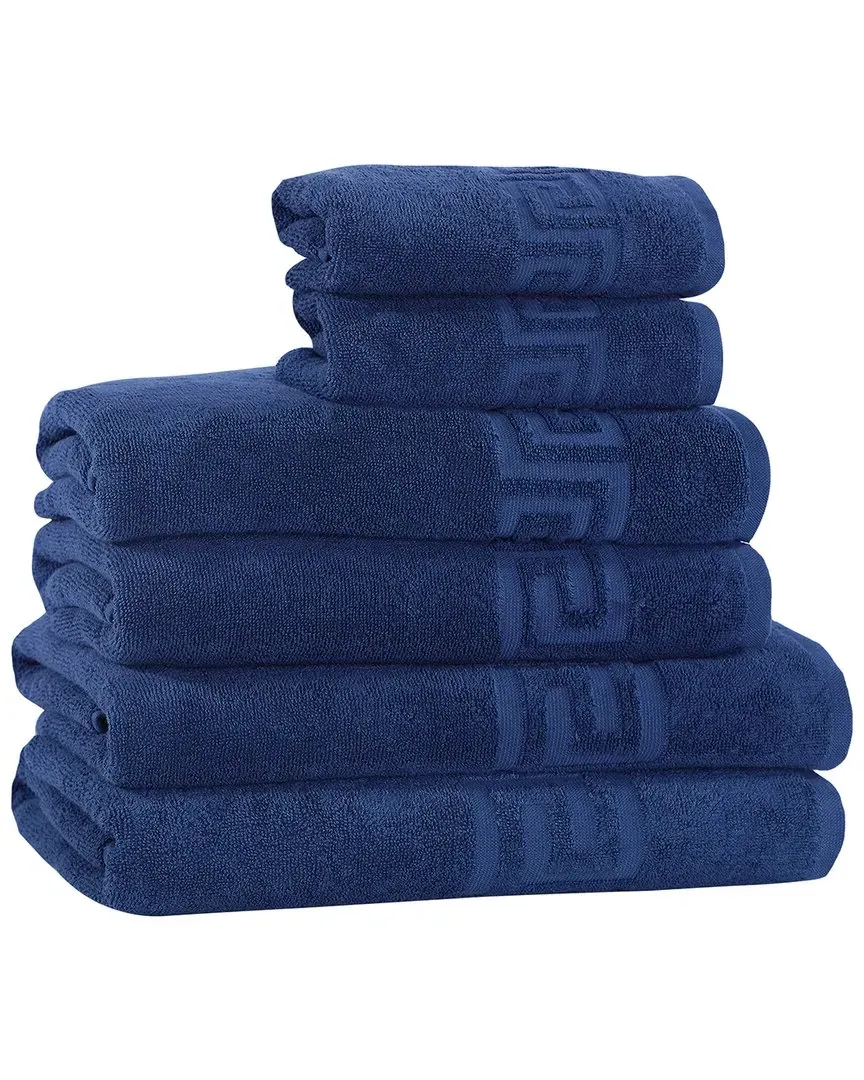 Milos 6pc Greek Key Towel Set - Navy, Turkish Cotton