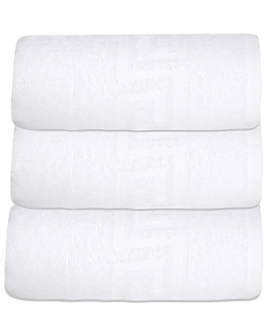 Milos Greek Key 3-Piece Hand Towel Set - Blue, Turkish Cotton image