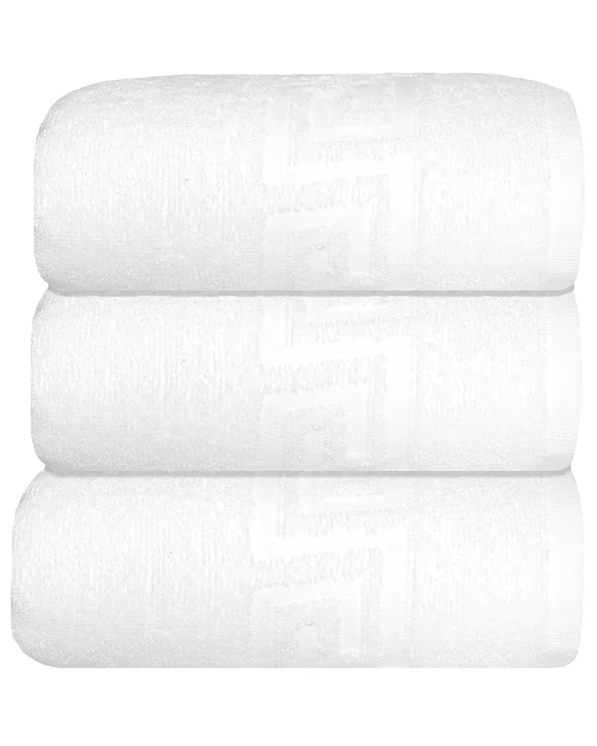 Milos Greek Key 3-Piece Hand Towel Set - White, Turkish Cotton