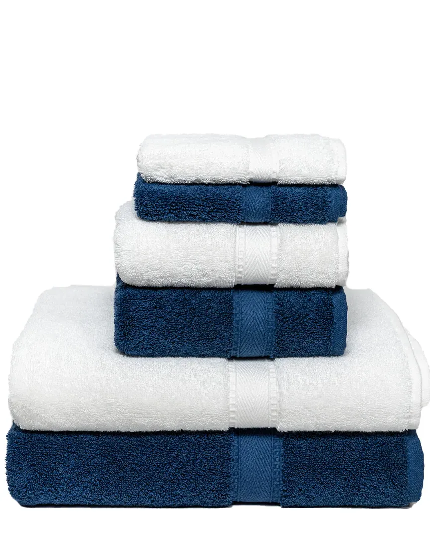 Pamuk Collection 6pc Towel Set - White/Navy, Cotton