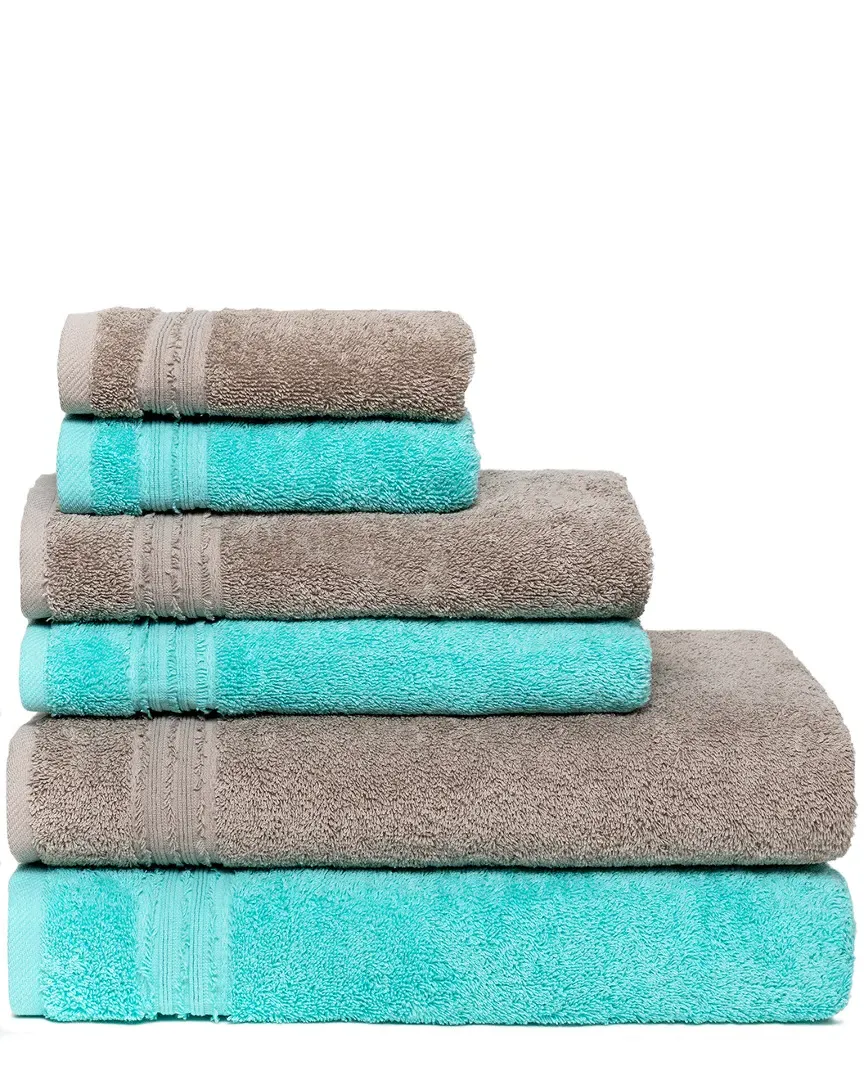 Rainbow Collection 6pc Towel Set - Taupe/Aqua, Cotton