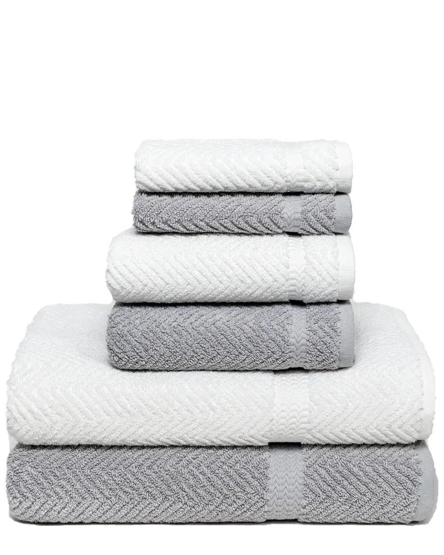 Serenity Collection 6pc Towel Set - White/Grey, Cotton