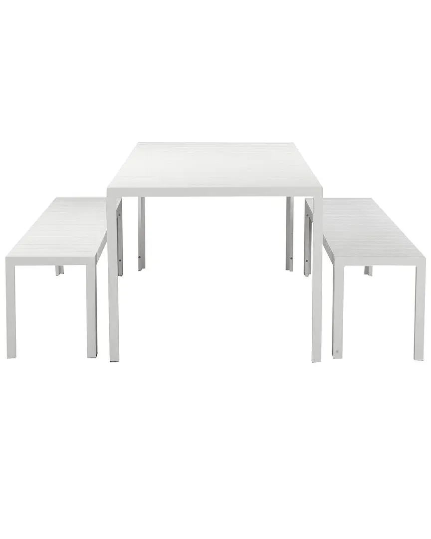 Breeze 3-Piece Dining Set with Benches - White, Aluminum