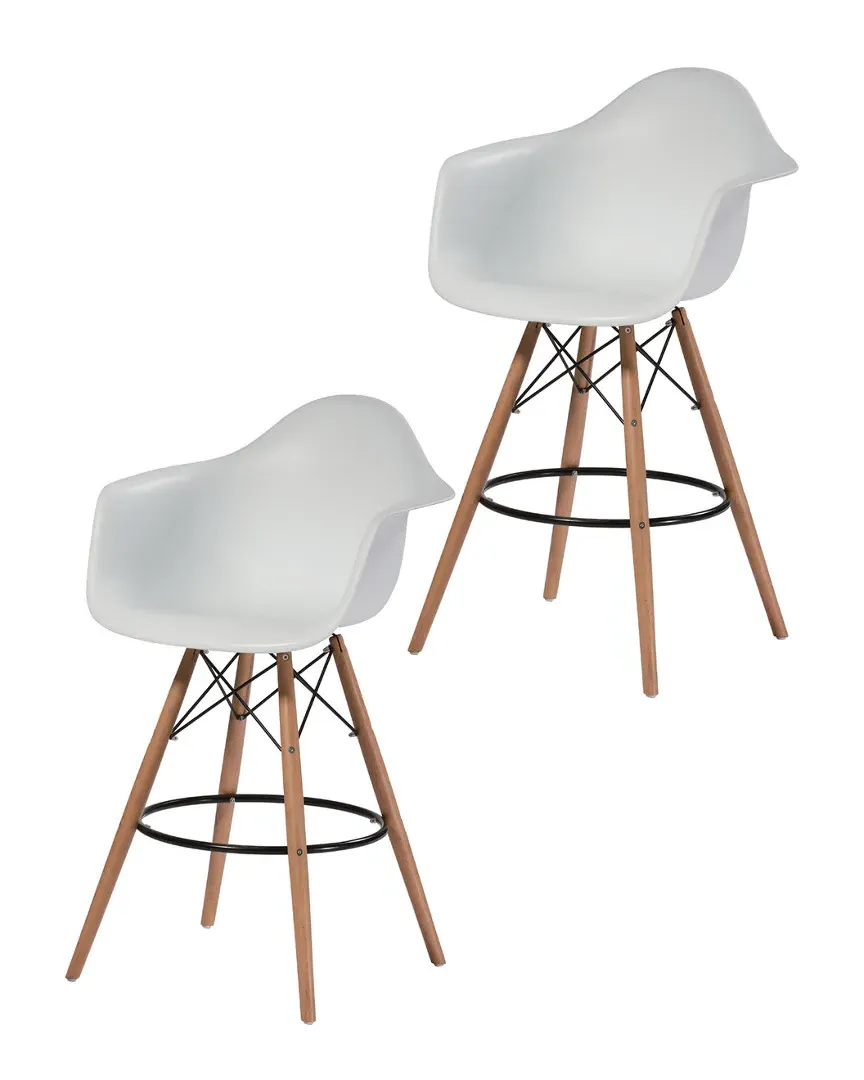 Daphney Set of 2 Bar Stools - White, Polypropylene
