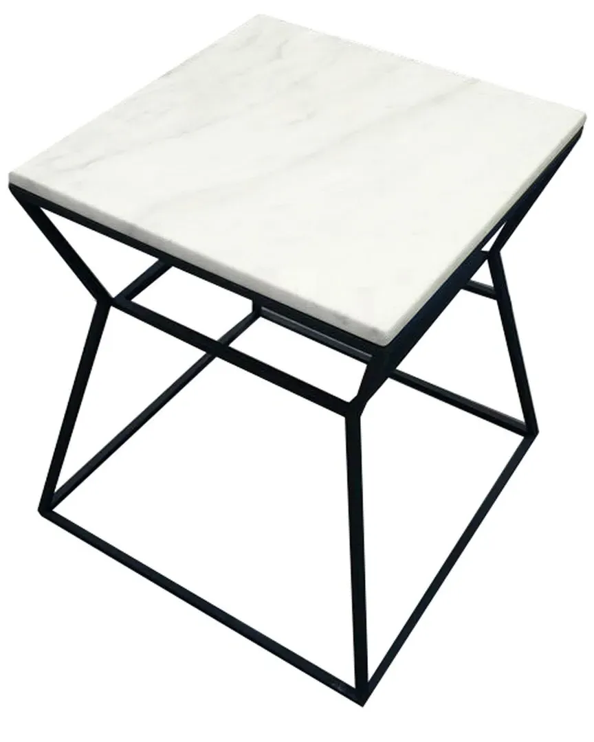 Geo Side Table with Marble Top - White
