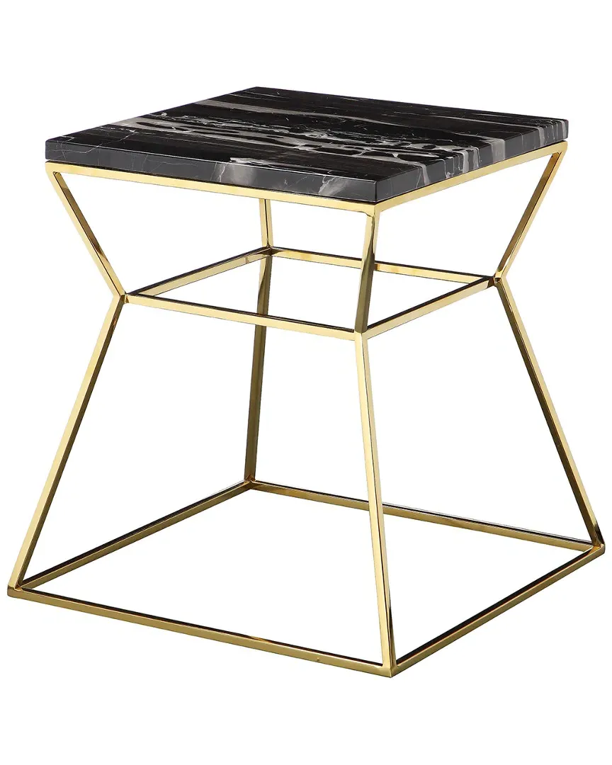 Gold Geo Side Table - Black, Marble image