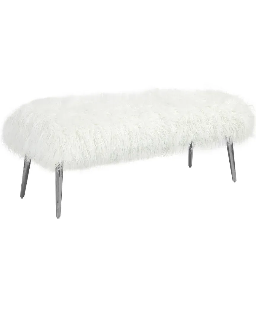 Lammy Bench - White, Faux Fur