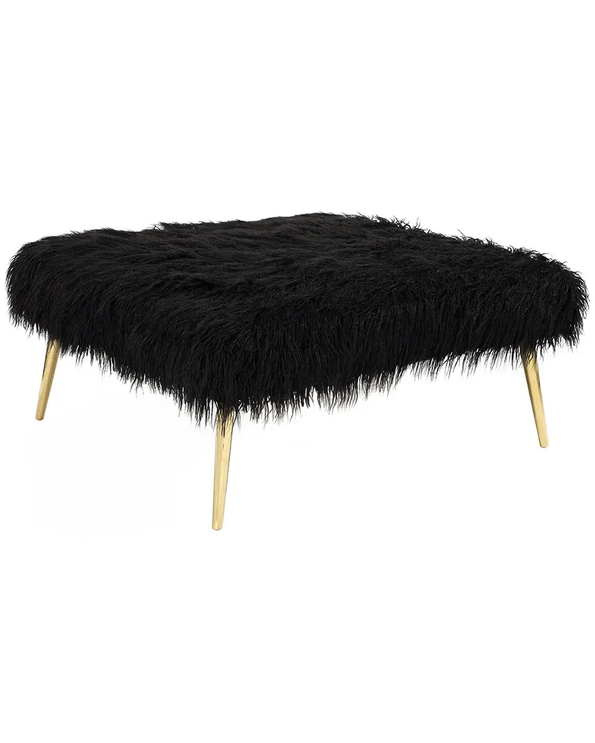 Lammy Square Ottoman - Black, Faux Fur image