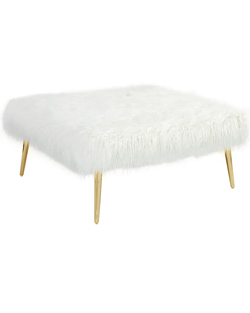 Lammy Square Ottoman - White, Faux Fur