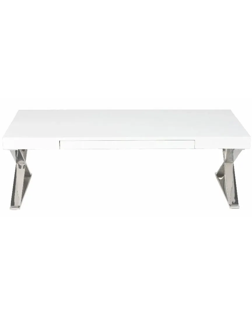 X-Leg Coffee Table with Drawer - White