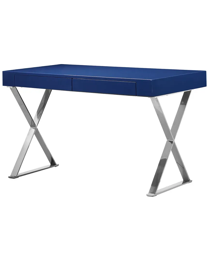 X-Leg Desk with Drawers - Navy, Steel