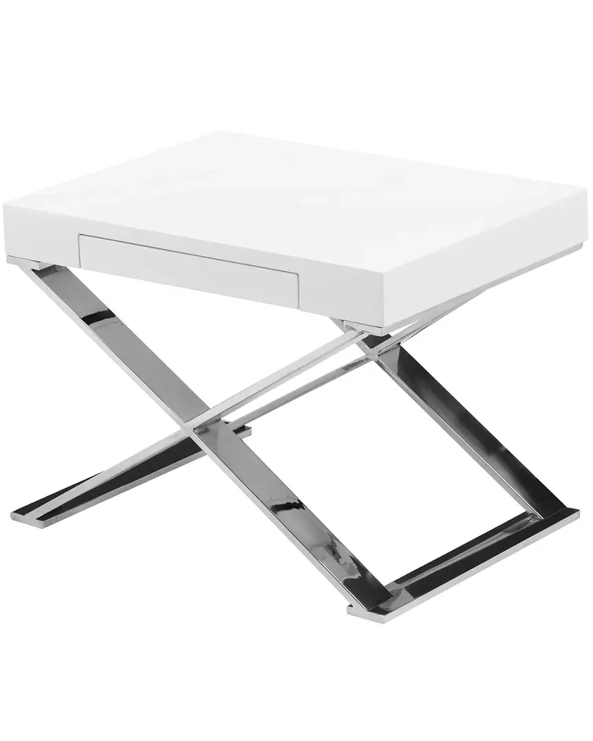 X-Leg Side Table with Drawer - White image