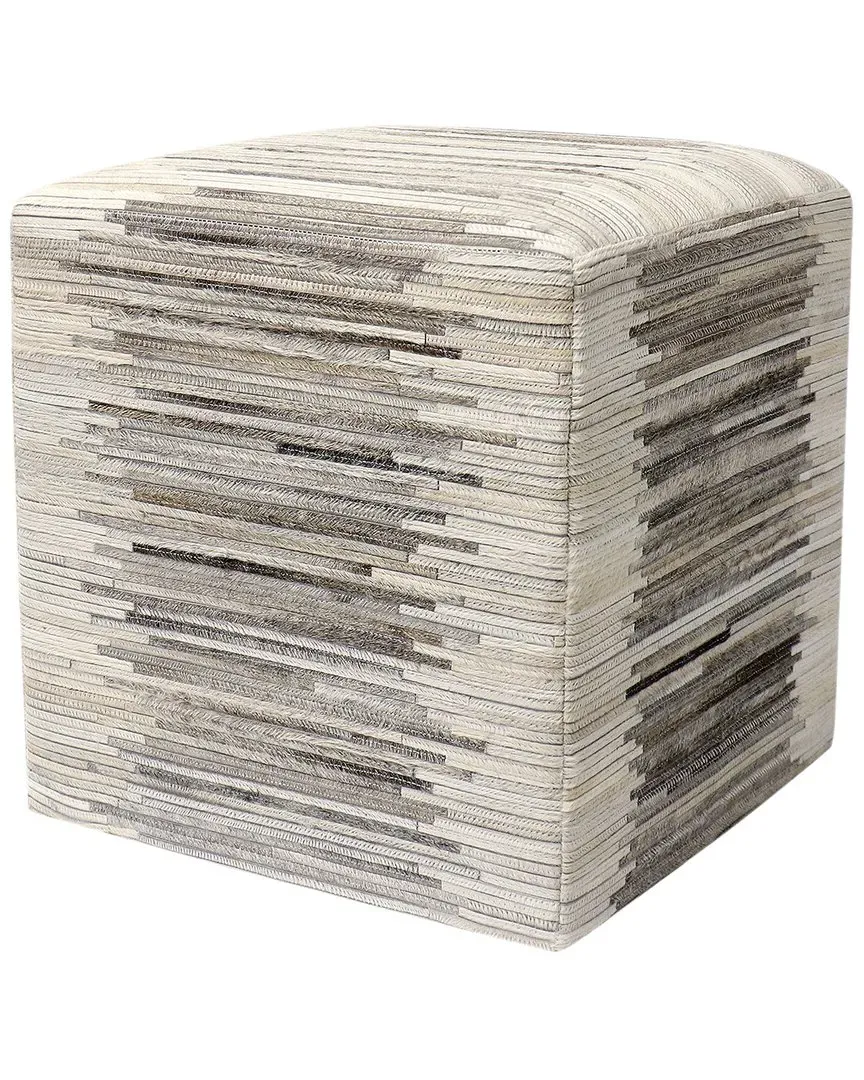 Galaxy Pouf Ottoman - Silver, Cowhide