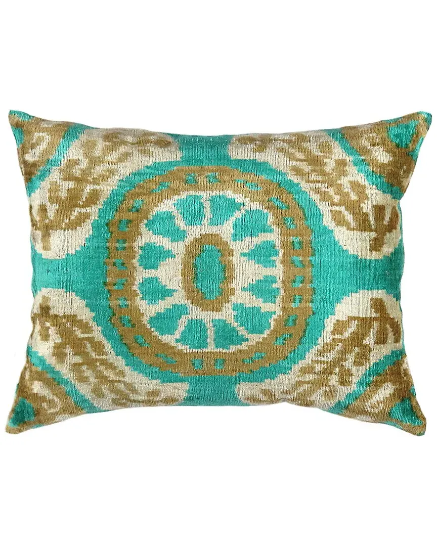 Ikat Throw Pillow - Green, Velvet