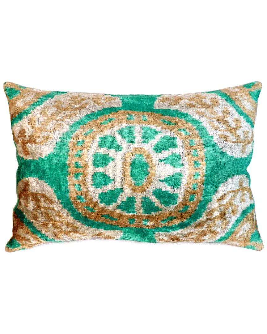 Ikat Throw Pillow - Green, Velvet image