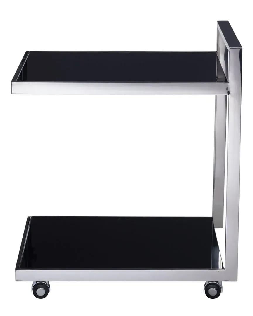 Luxe Collection Glass & Steel Serving Table - Black