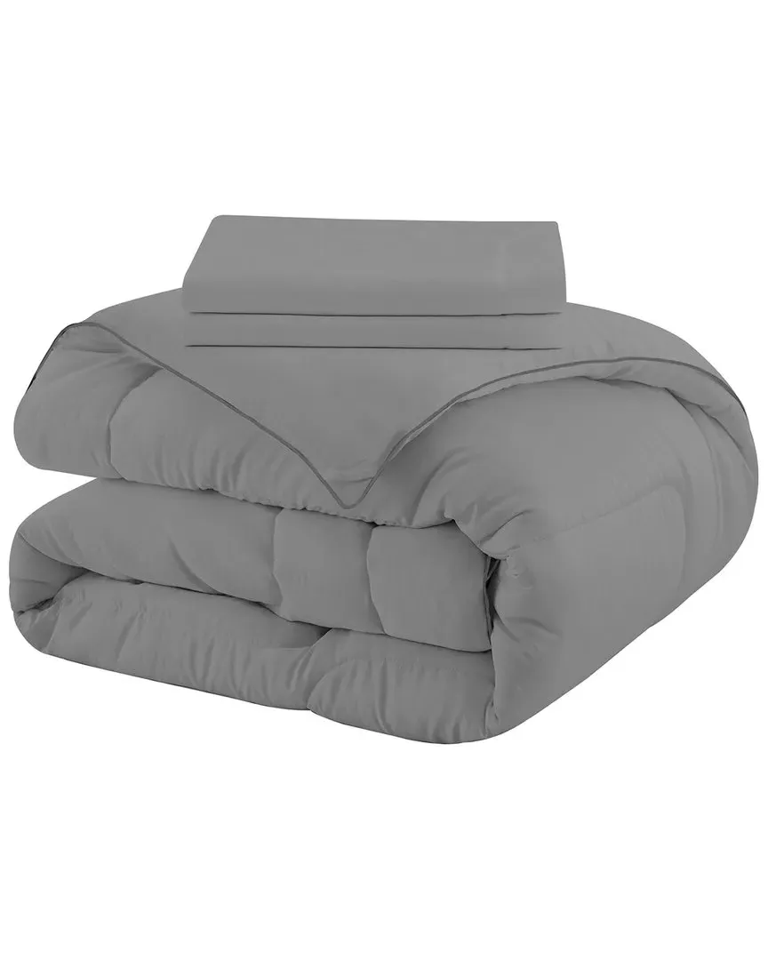 All Season Satin Down Alternative Comforter Set - Light Gray