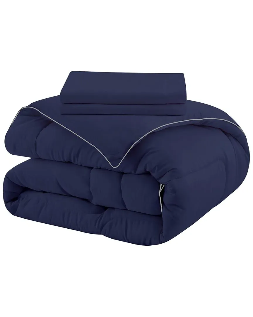 All Season Satin Down Alternative Comforter Set - Navy