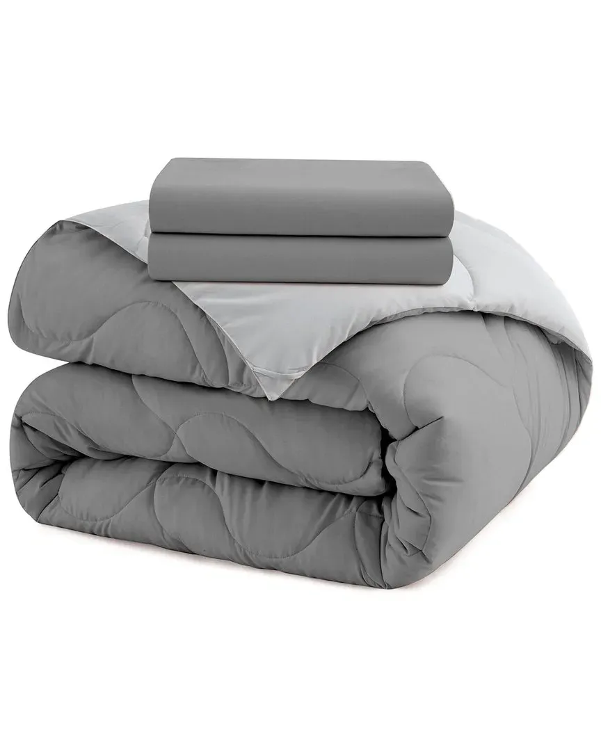 Lightweight Reversible Down Alternative Comforter Set - Grey image