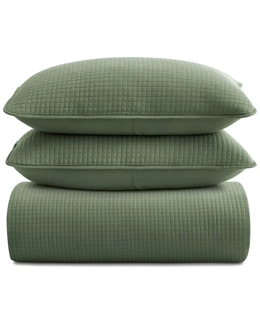 Micro Square Stitch Quilted Coverlet Set - Green, Polyester