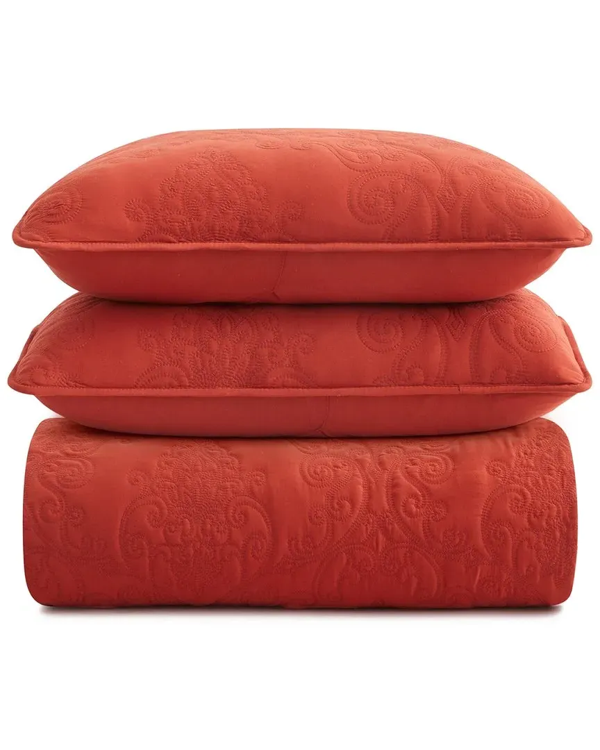 Ornate Scroll Quilted Coverlet Set - Red, Polyester image