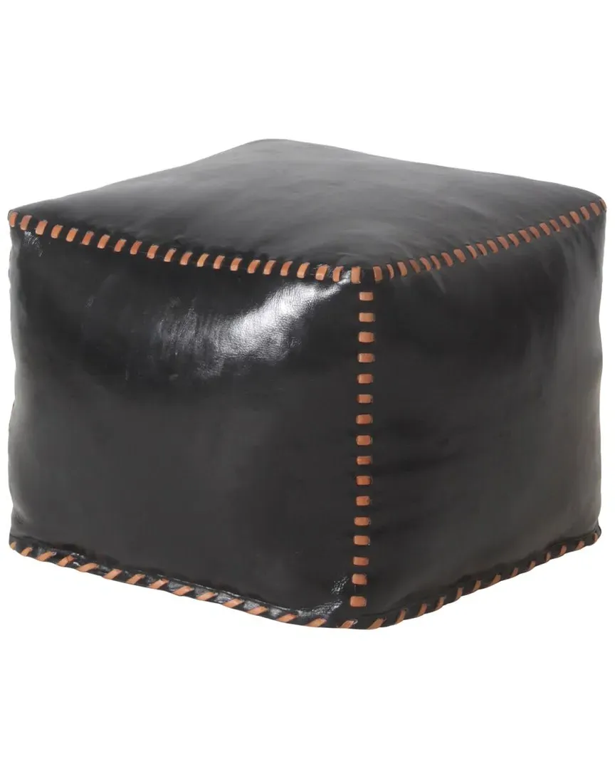 22in Square Ottoman with Stitching - Black, Leather image