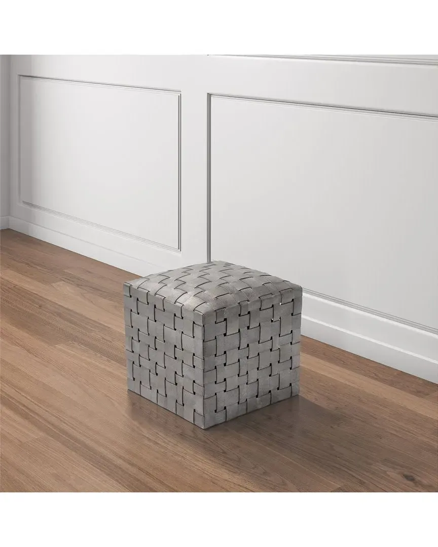 Soho Leather Ottoman - Silver