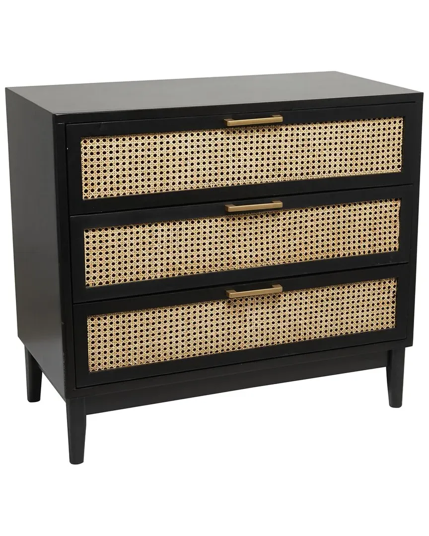 3-Drawer Cane-Front Cabinet - Black, MDF
