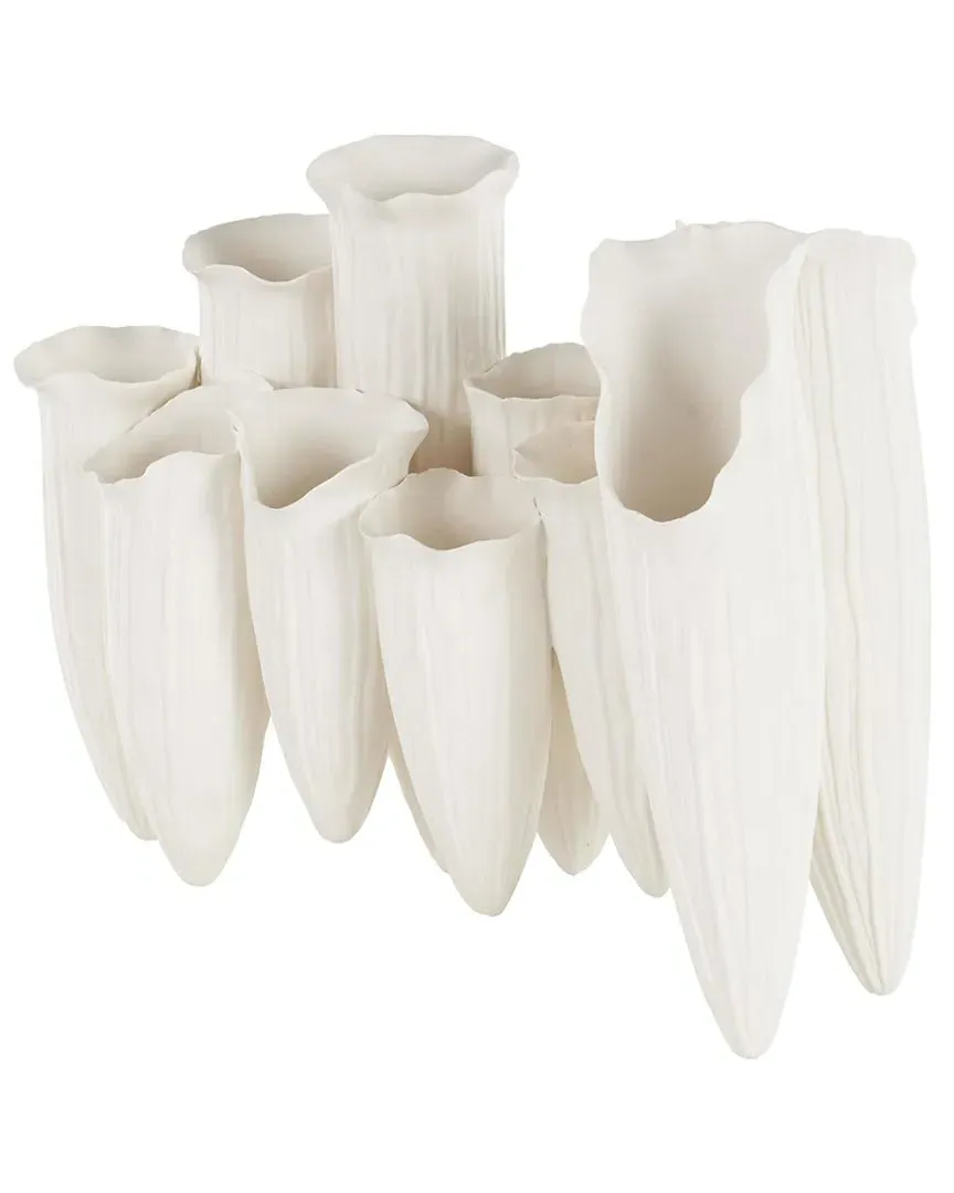 Abstract Ceramic 10 Openings Decorative Vase - White