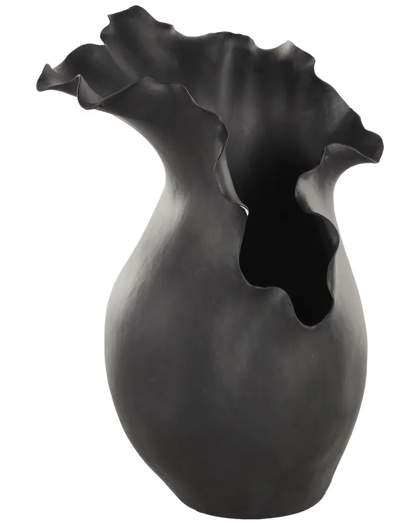 Abstract Ceramic Floral Decorative Vase - Black