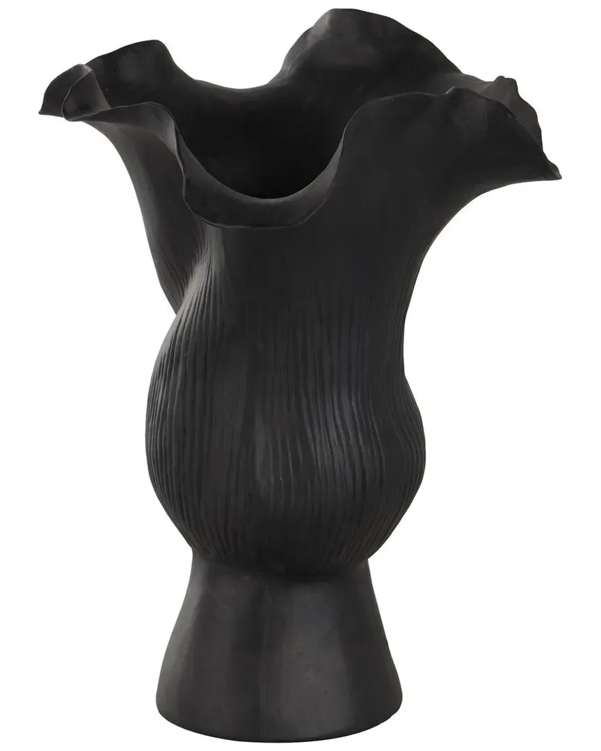 Abstract Ceramic Floral Decorative Vase - Black
