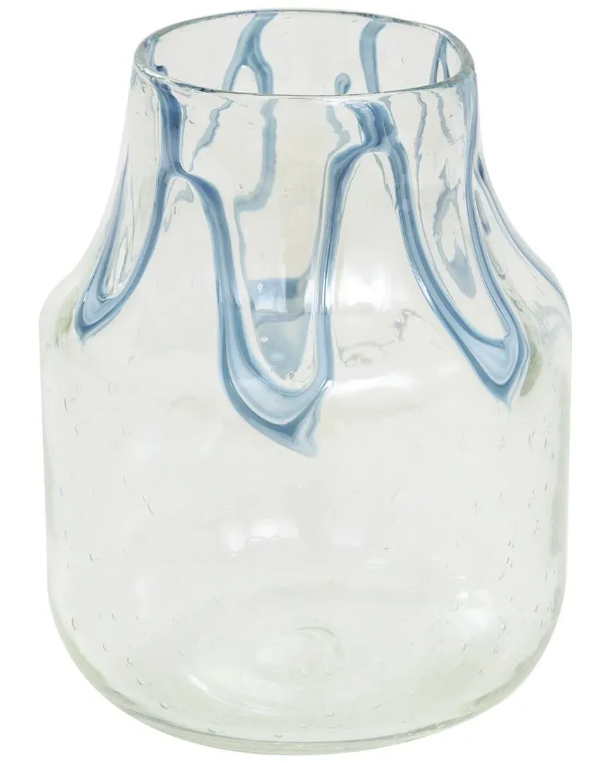 Abstract Glass Vase with Wavy Blue Design - Cream image