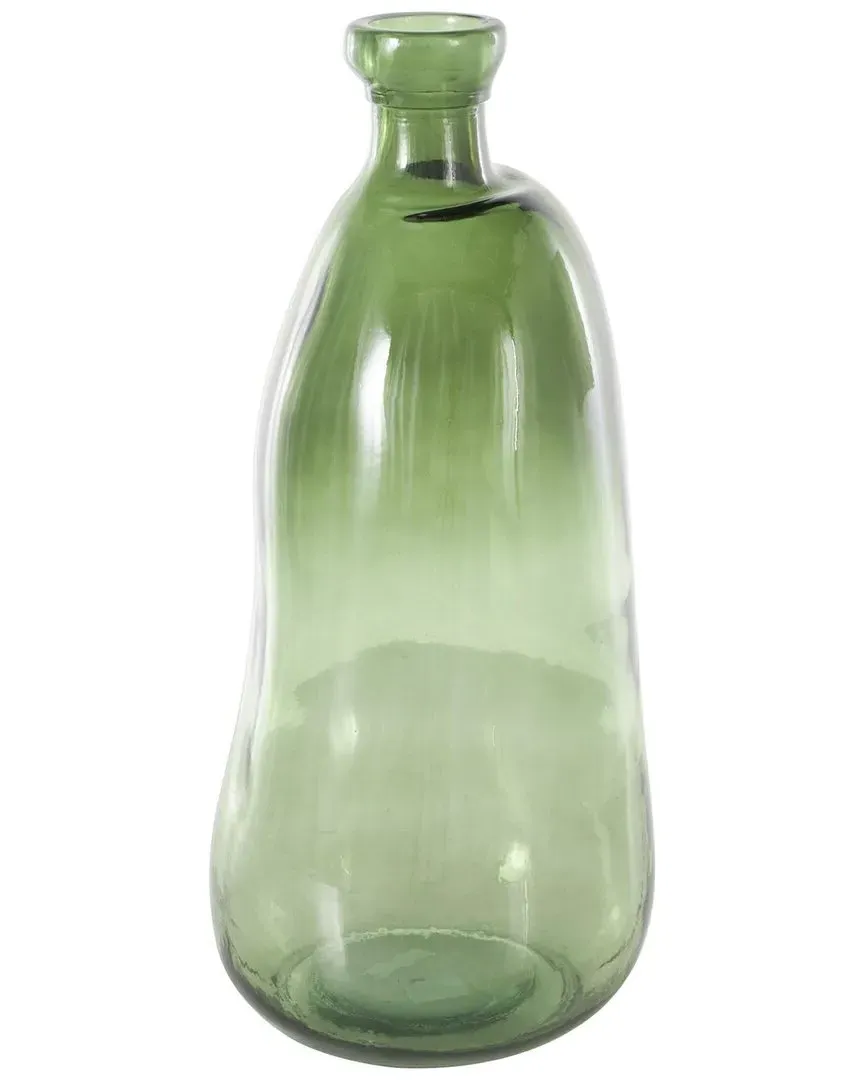 Abstract Recycled Glass Curved Ombre Bottle Vase - Green