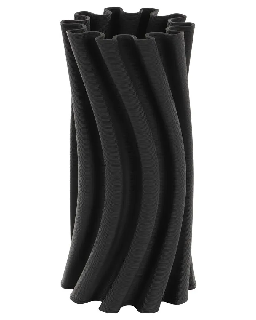 Abstract Ribbed Curvy Decorative Vase - Black, Ceramic