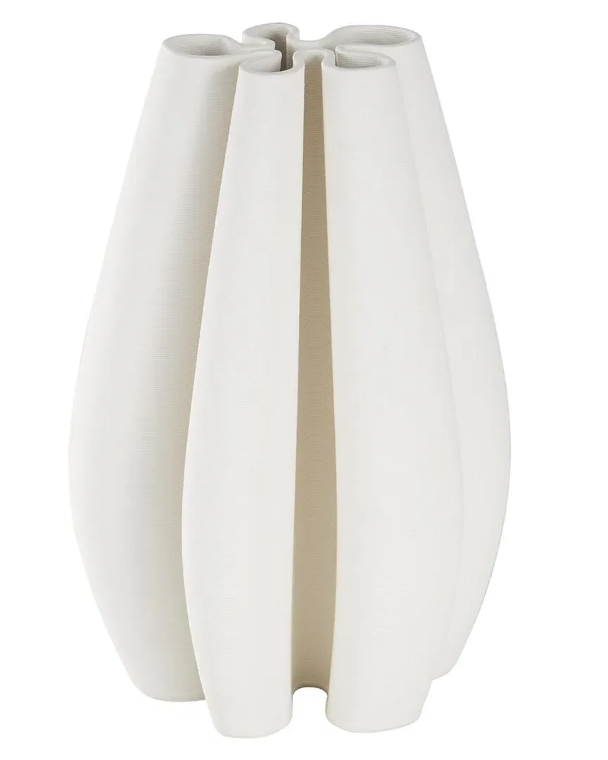 Abstract Ribbed Dimensional Concaved Decorative Vase - White, Ceramic