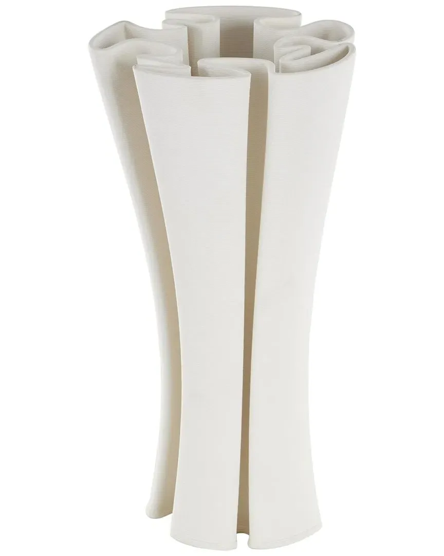Abstract Ribbed Dimensional Folded Decorative Vase - White, Ceramic