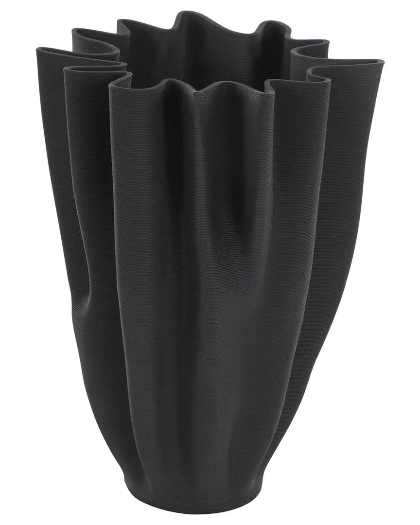 Abstract Ribbed Dimensional Tulip Decorative Vase - Black, Ceramic