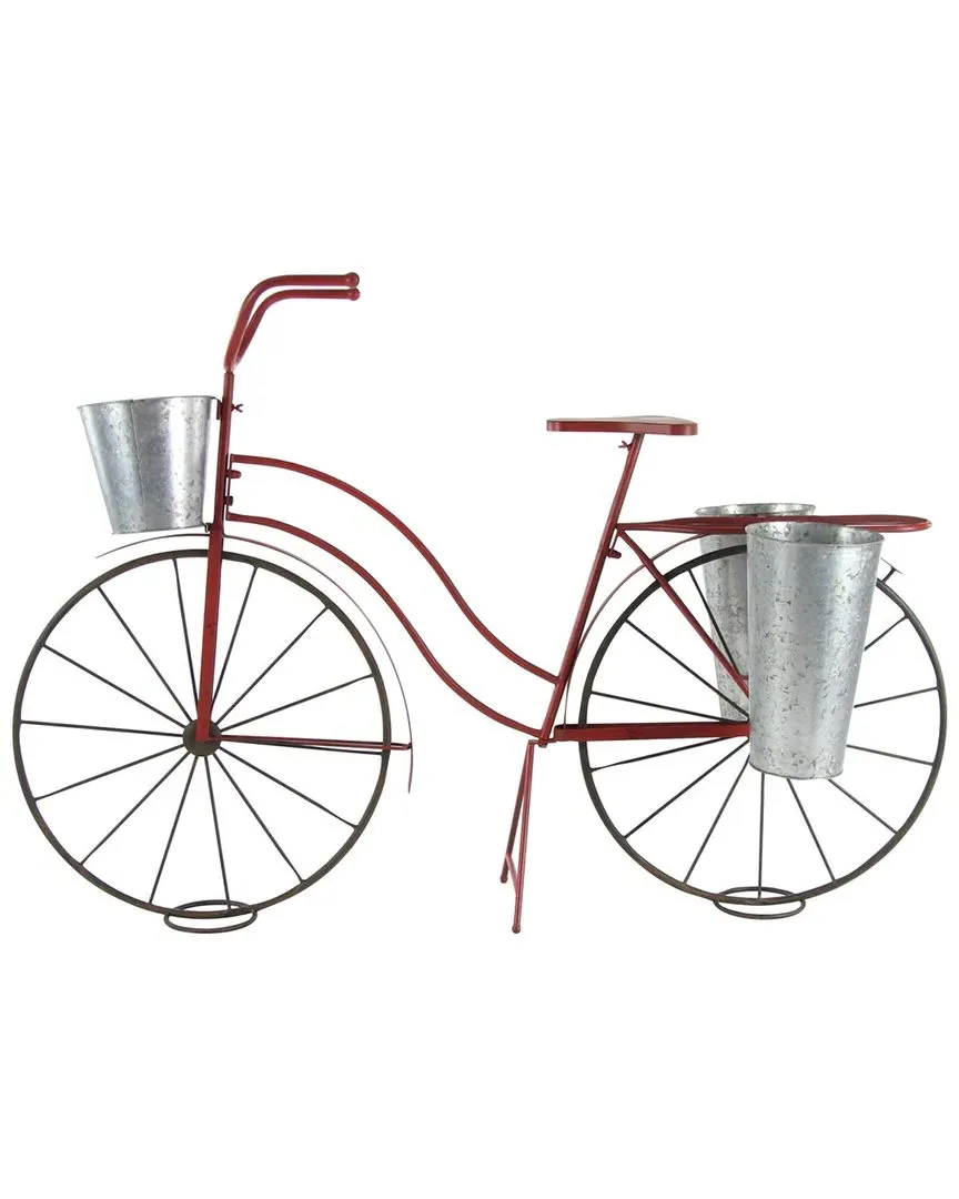 Bicycle Plant Stand with Basket & Saddle Bags - Red image