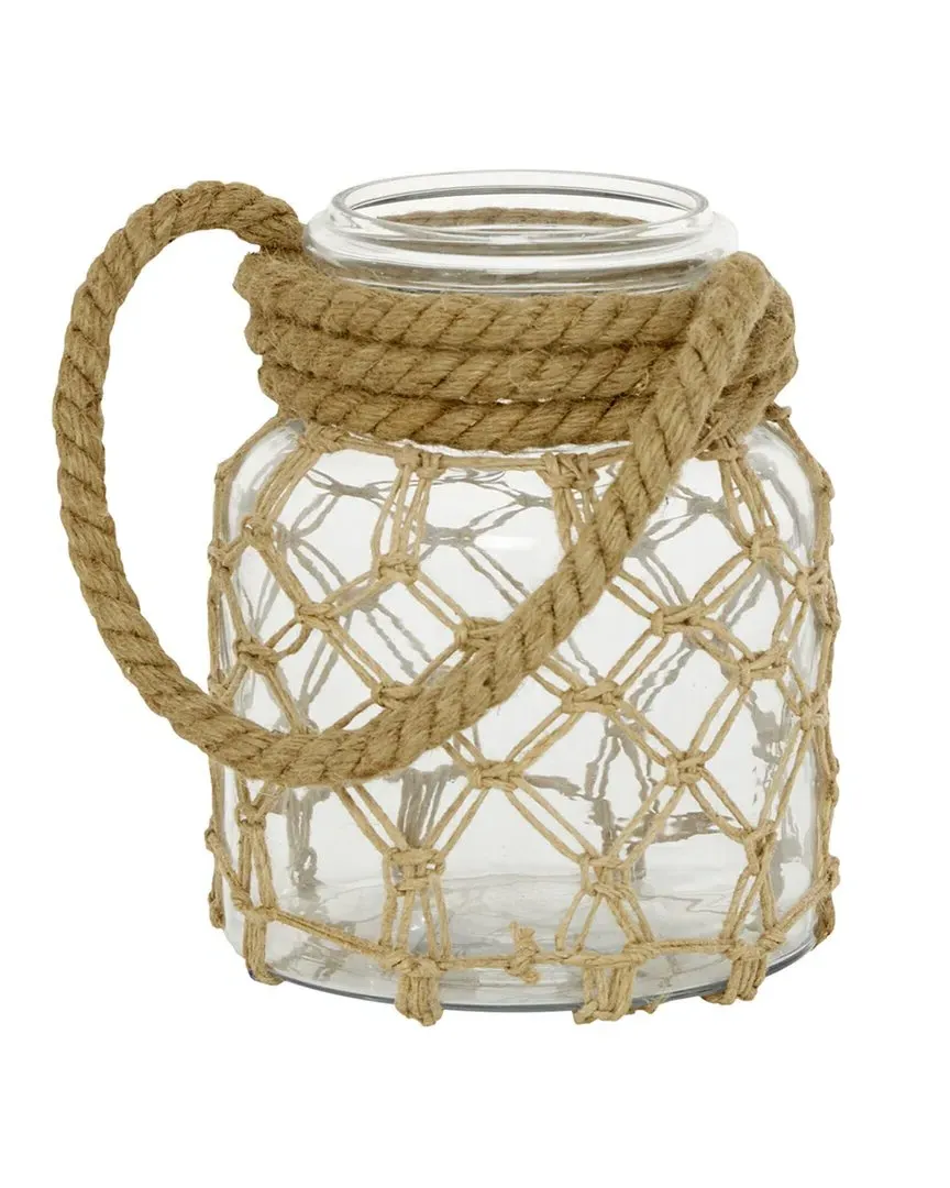 Clear Glass Candle Lantern with Rope Handle - Brown image
