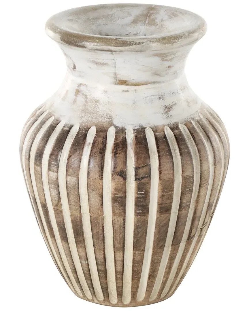 Distressed Vase with Carved Grooves - Brown, Mango Wood image